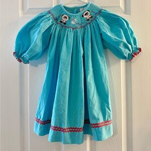 Stellybelly Blue Smocked Dress with Embroidery Size 2t